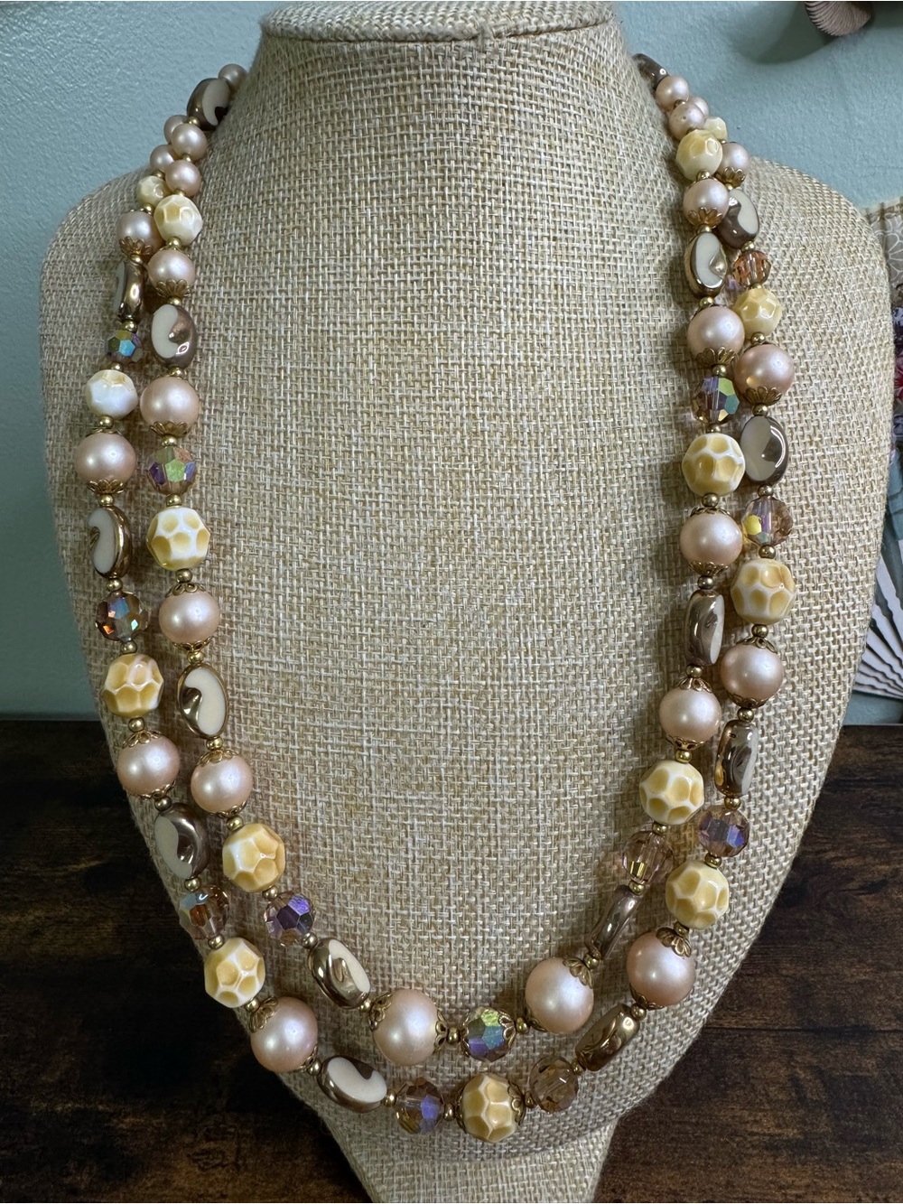 Boucher LeC Le Couturier Vintage Necklace Beaded Double Strand AB Crystal 1960’s - Picture 4 of 16